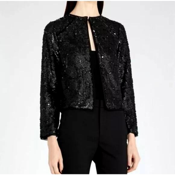 REISS Dinah Evening Gunmetal Embellished Sequin Jacket Size 8 Long Sleeves